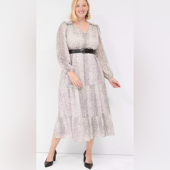 NWTs Lane Bryant Lurex Shimmer Snakeskin Print V-Neck Maxi Dress Size 22 / 24 - Picture 1 of 7